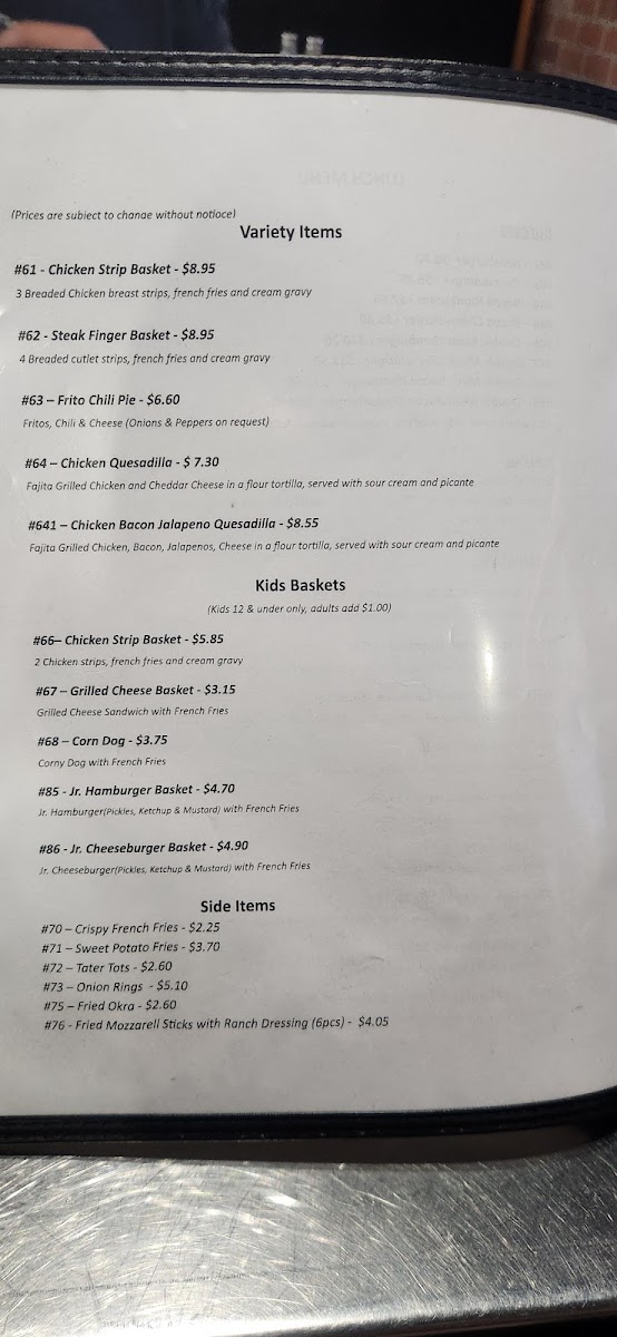 Tigertown Store & Cafe, LLC menu board