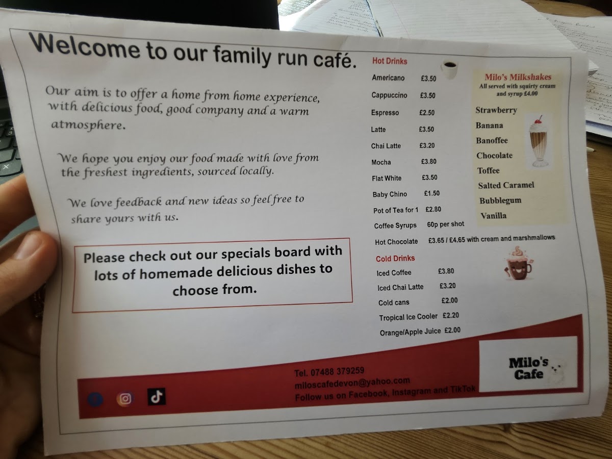 Milo's Cafe menu board