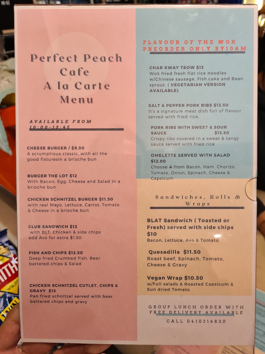 The Perfect Peach Cafe menu board