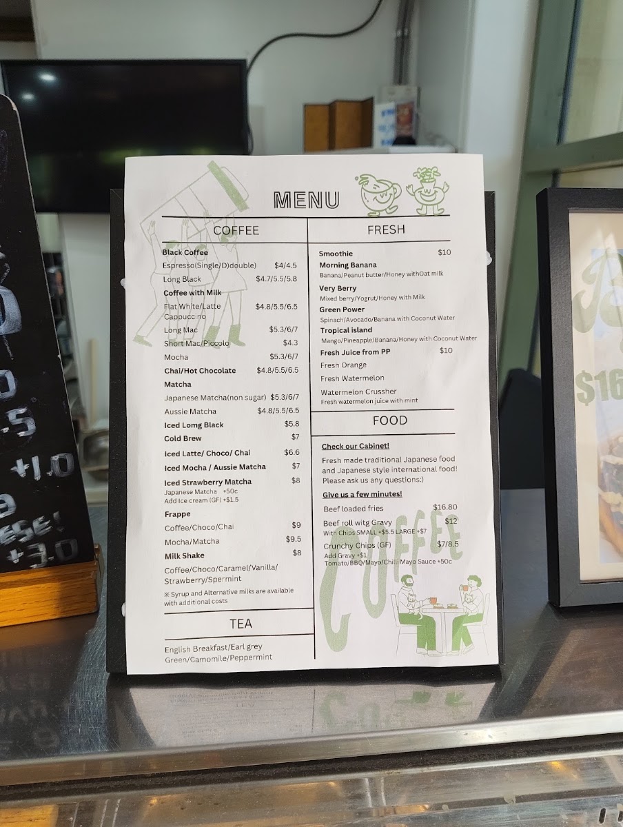The Perfect Peach Cafe menu board