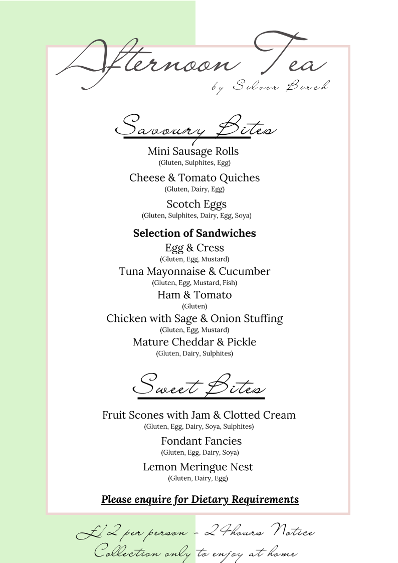 Silver Birch Cafe menu board