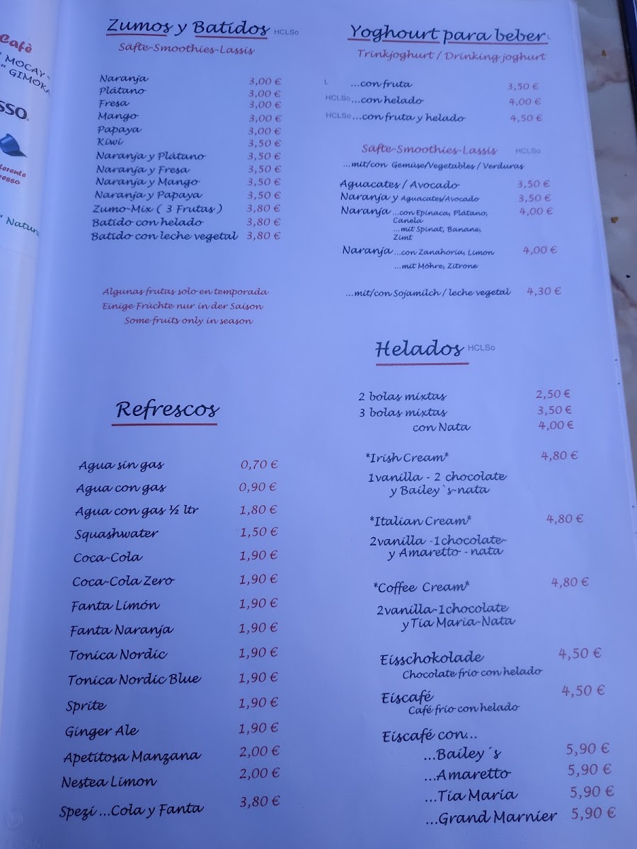 Café der besonderen Art menu board
