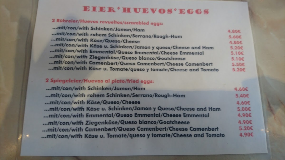 Café der besonderen Art menu board