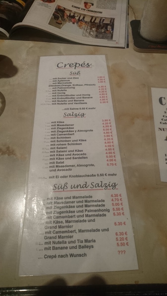 Café der besonderen Art menu board