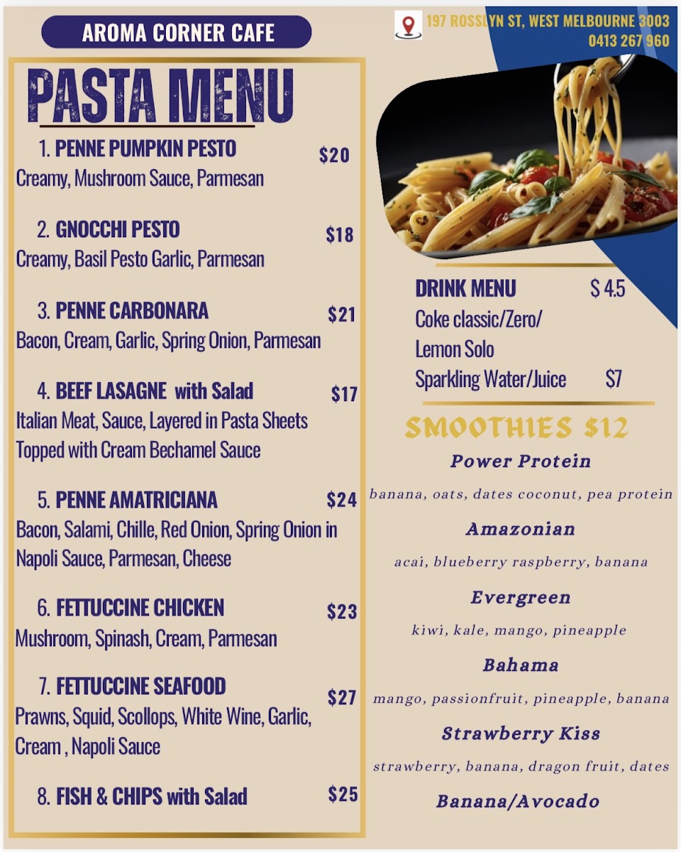 Aroma Corner Cafe menu board