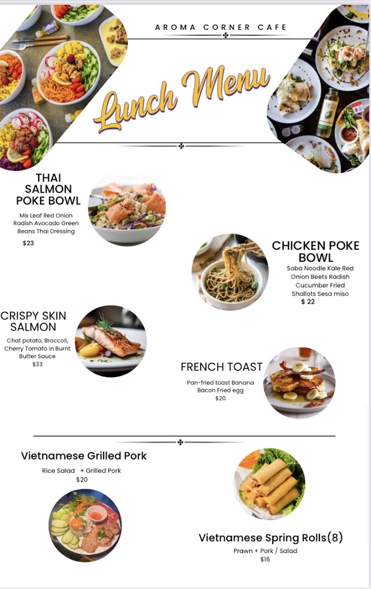 Aroma Corner Cafe menu board