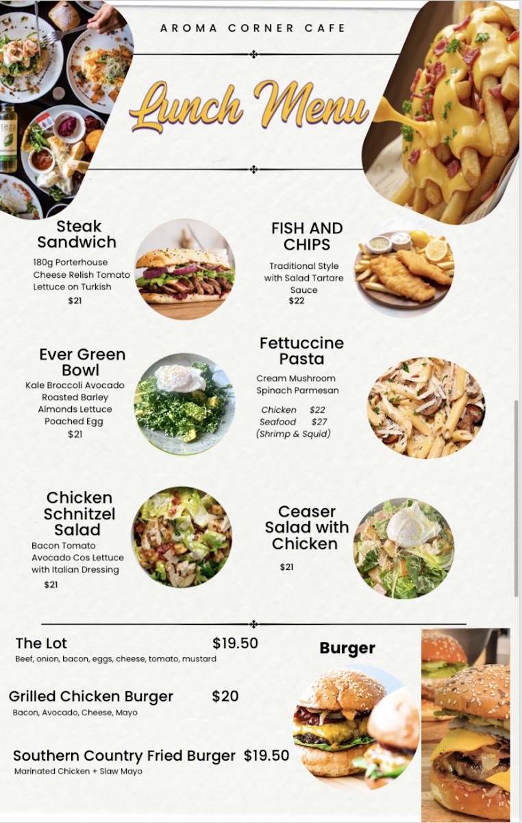 Aroma Corner Cafe menu board
