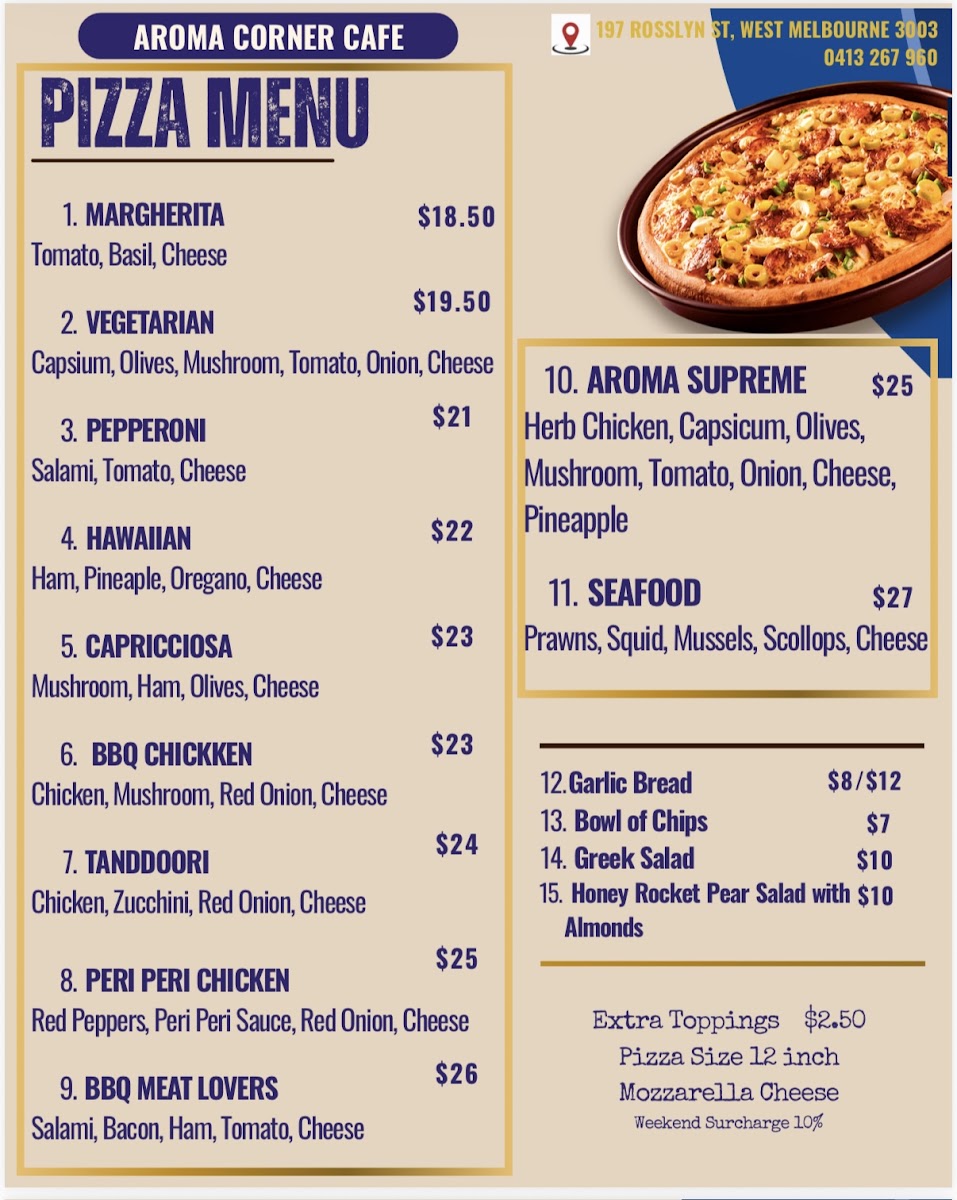 Aroma Corner Cafe menu board