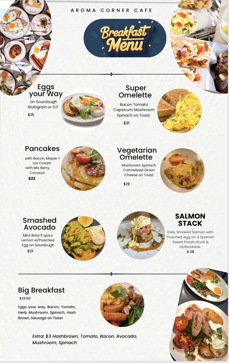 Aroma Corner Cafe menu board