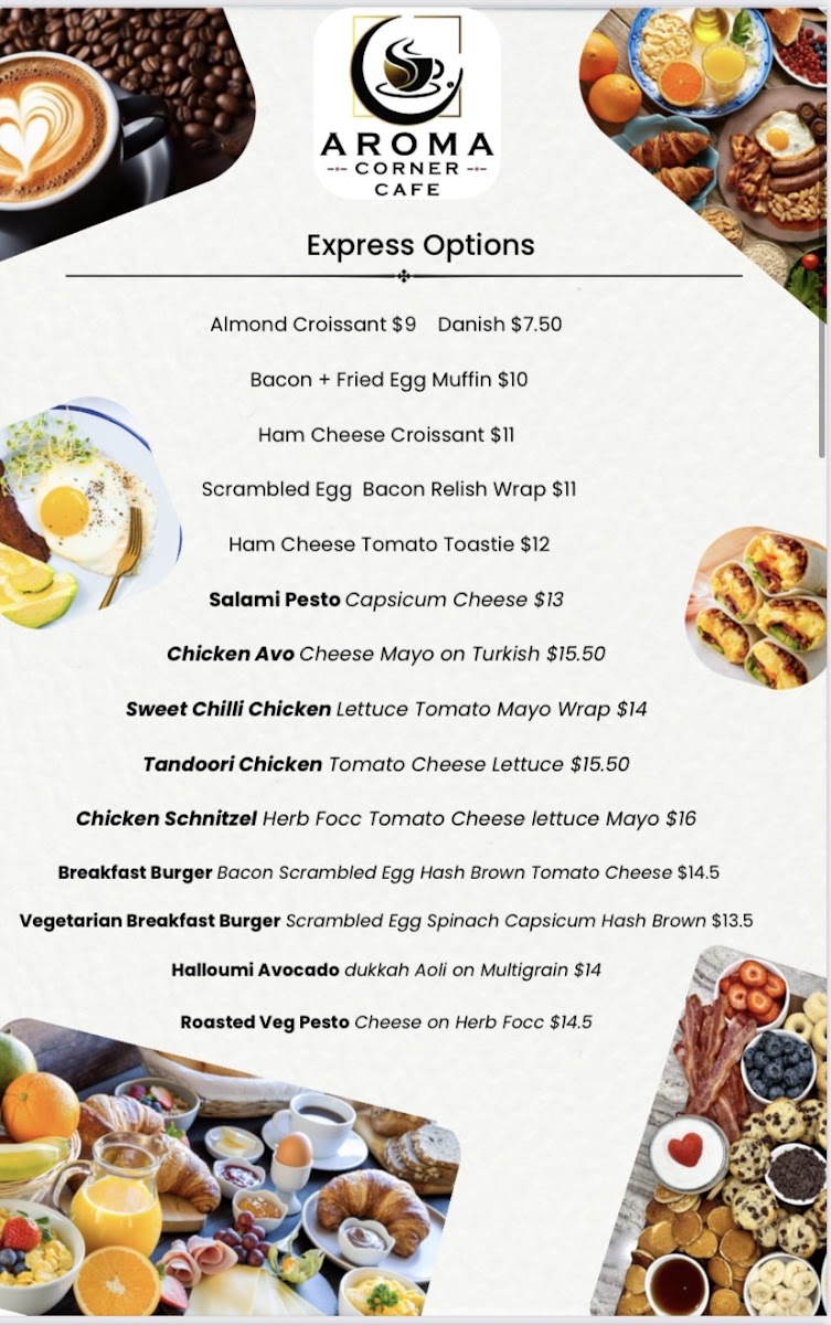 Aroma Corner Cafe menu board