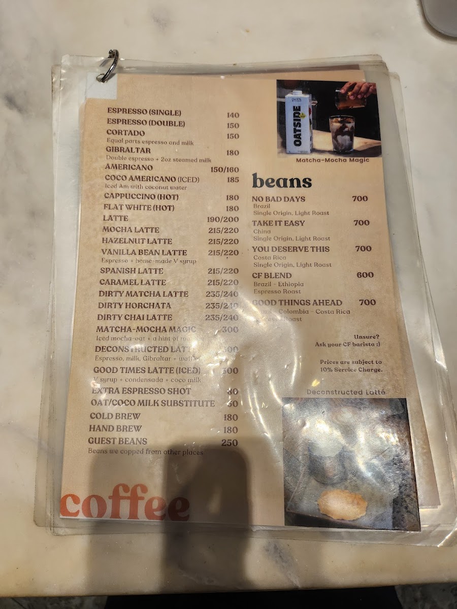 Common Folk Coffee Bar menu board
