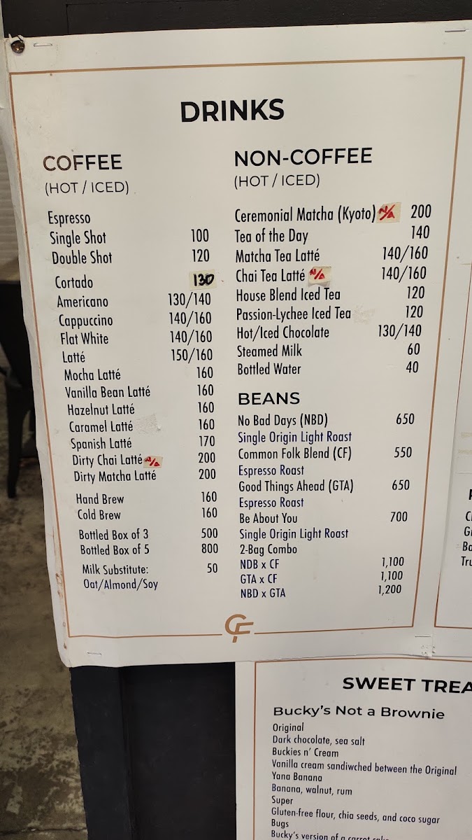 Common Folk Coffee Bar menu board