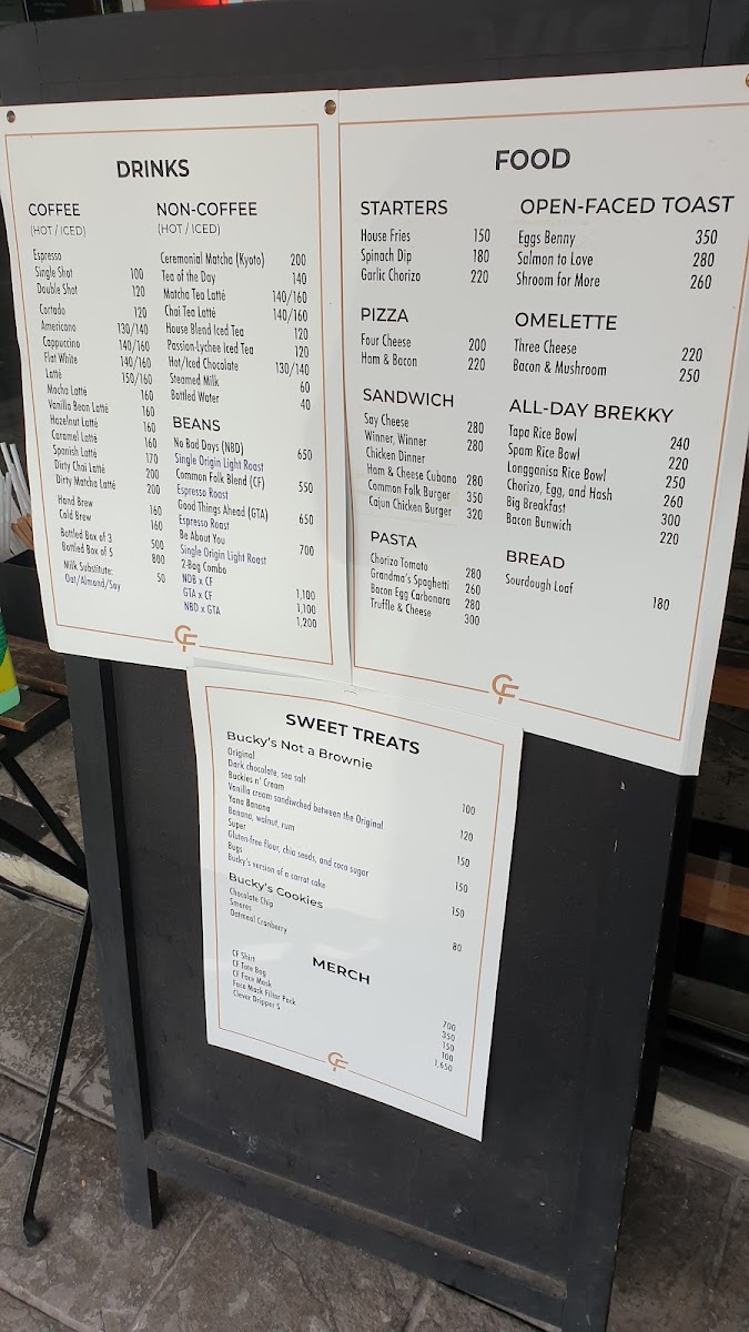 Common Folk Coffee Bar menu board