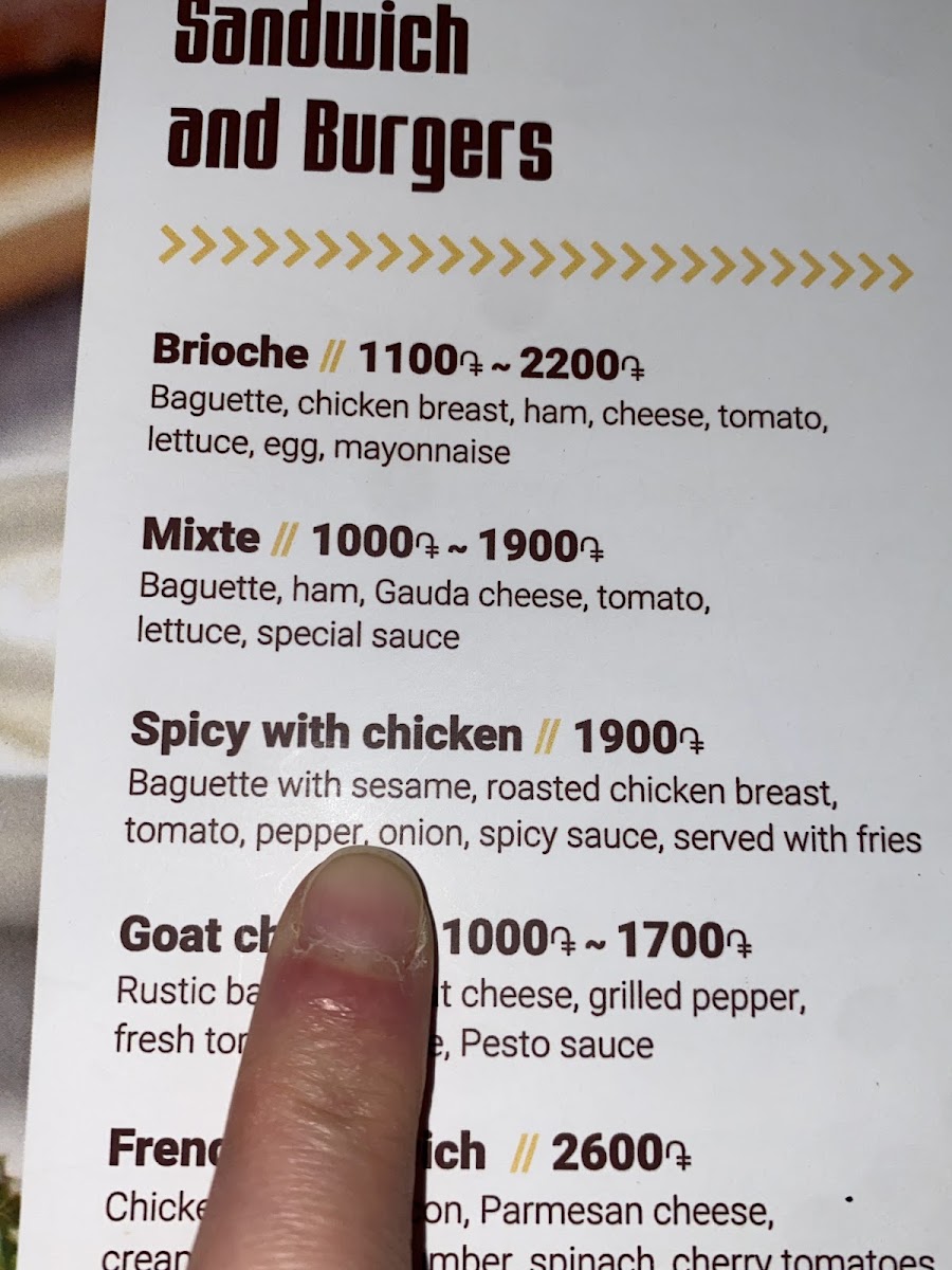 Brioche menu board