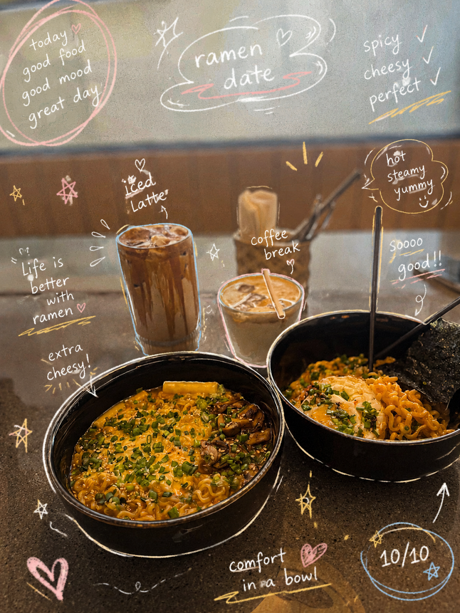 The Noodles Cafe x D'ill Coffee House menu board