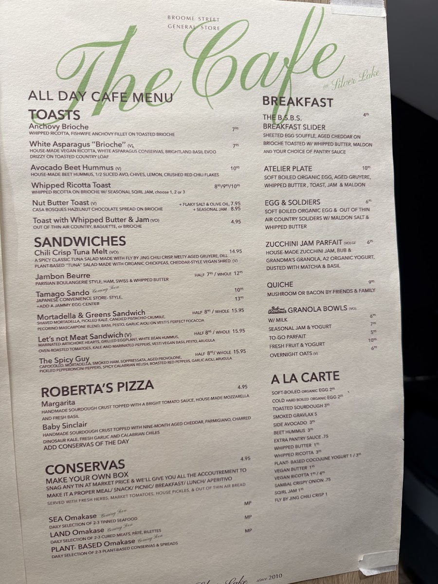 Broome St. General Store menu board