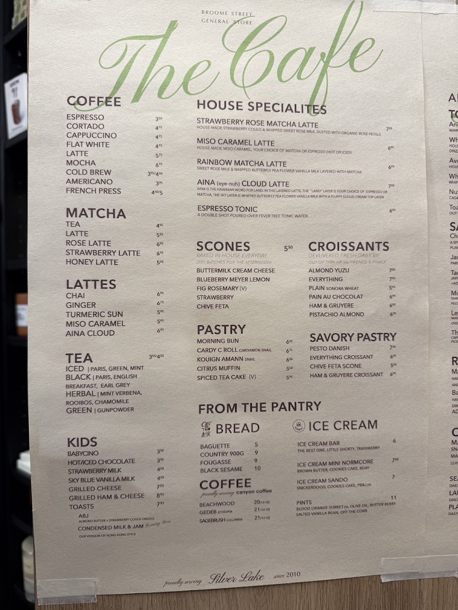 Broome St. General Store menu board