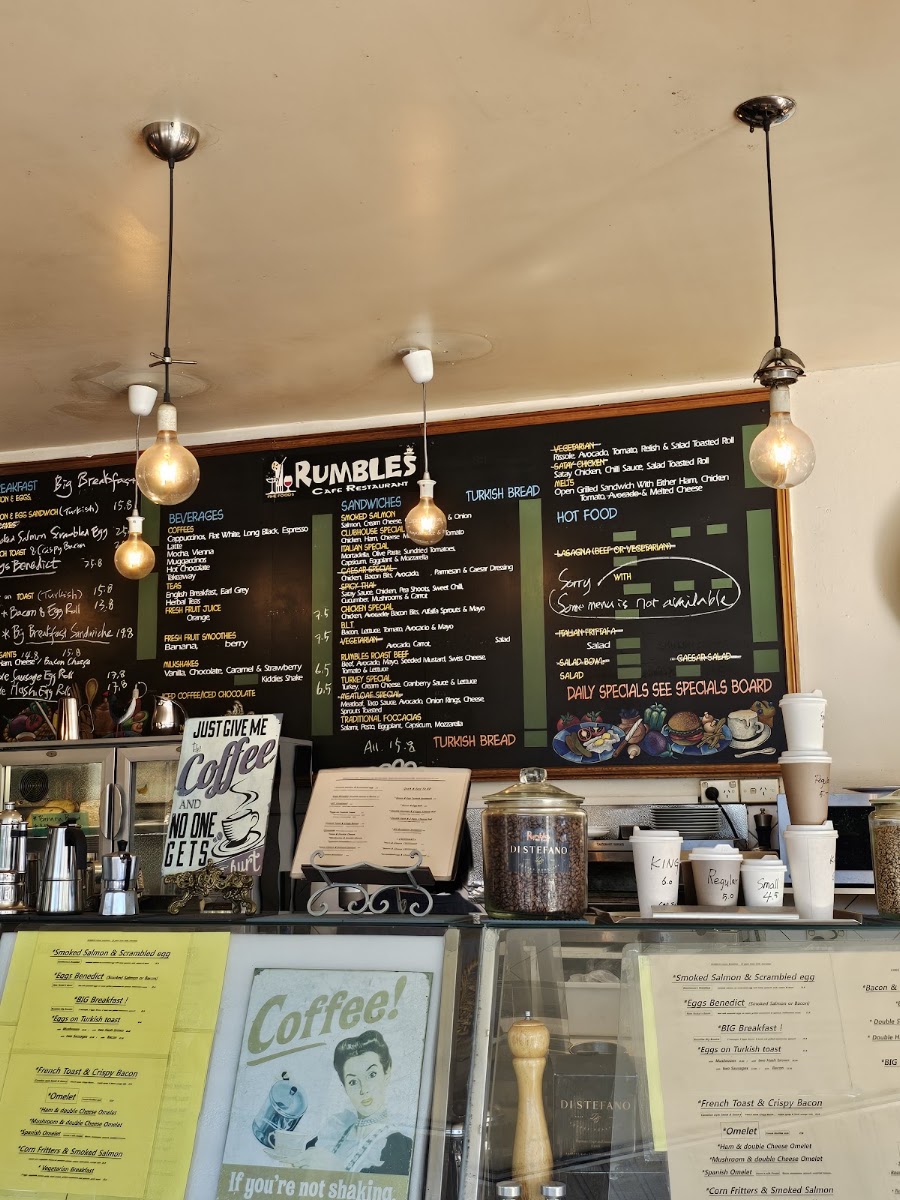 Rumbles Fine Cafe Eastwood menu board
