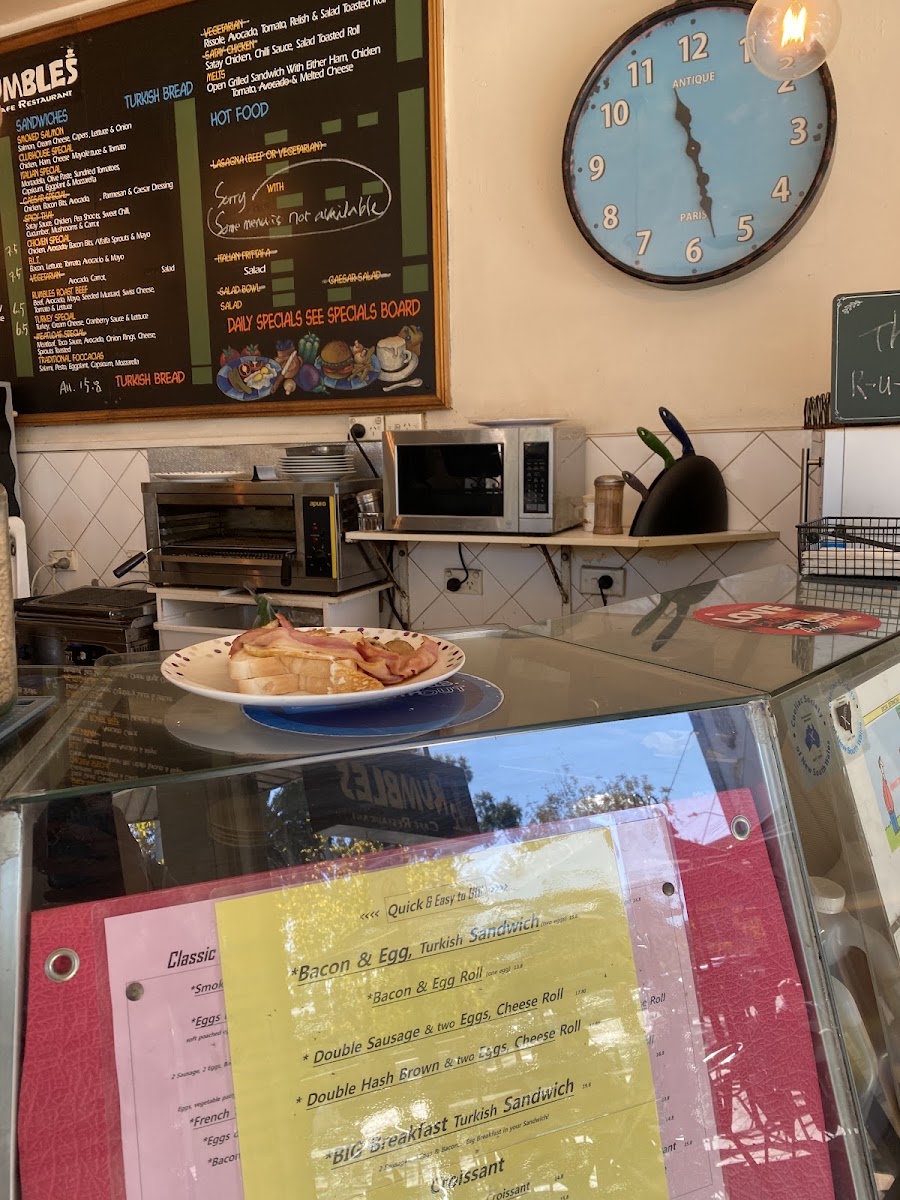 Rumbles Fine Cafe Eastwood menu board
