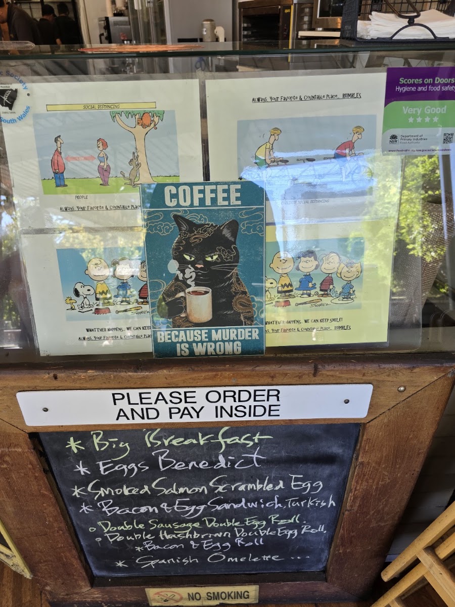 Rumbles Fine Cafe Eastwood menu board