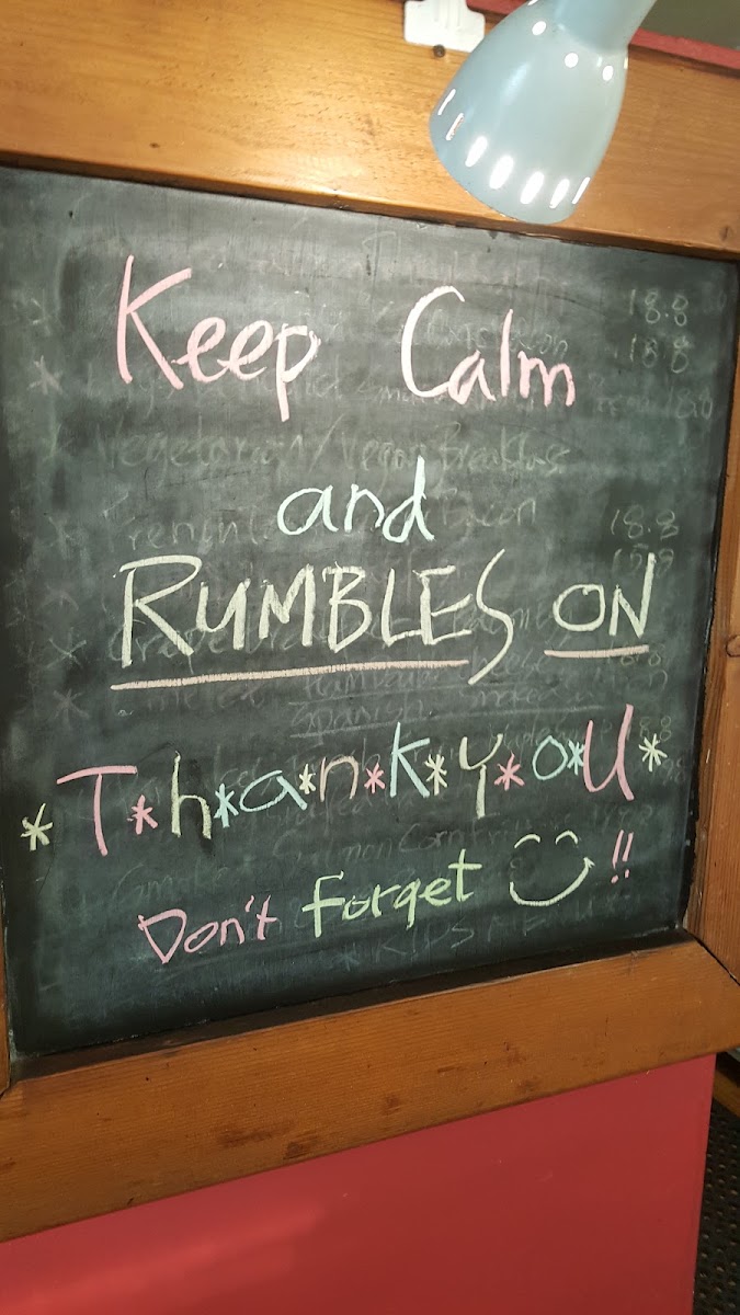 Rumbles Fine Cafe Eastwood menu board