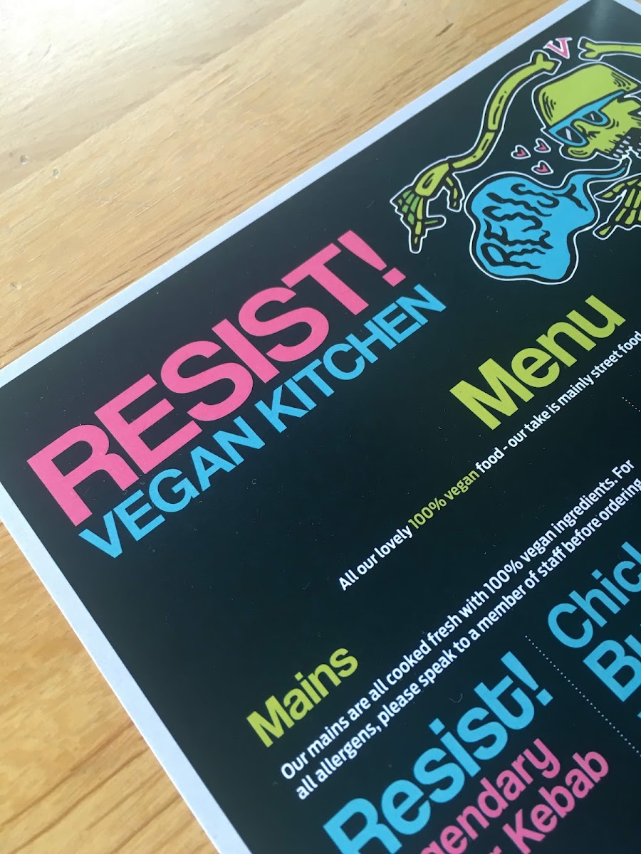 Resist! Vegan Kitchen - Kings Lynn menu board