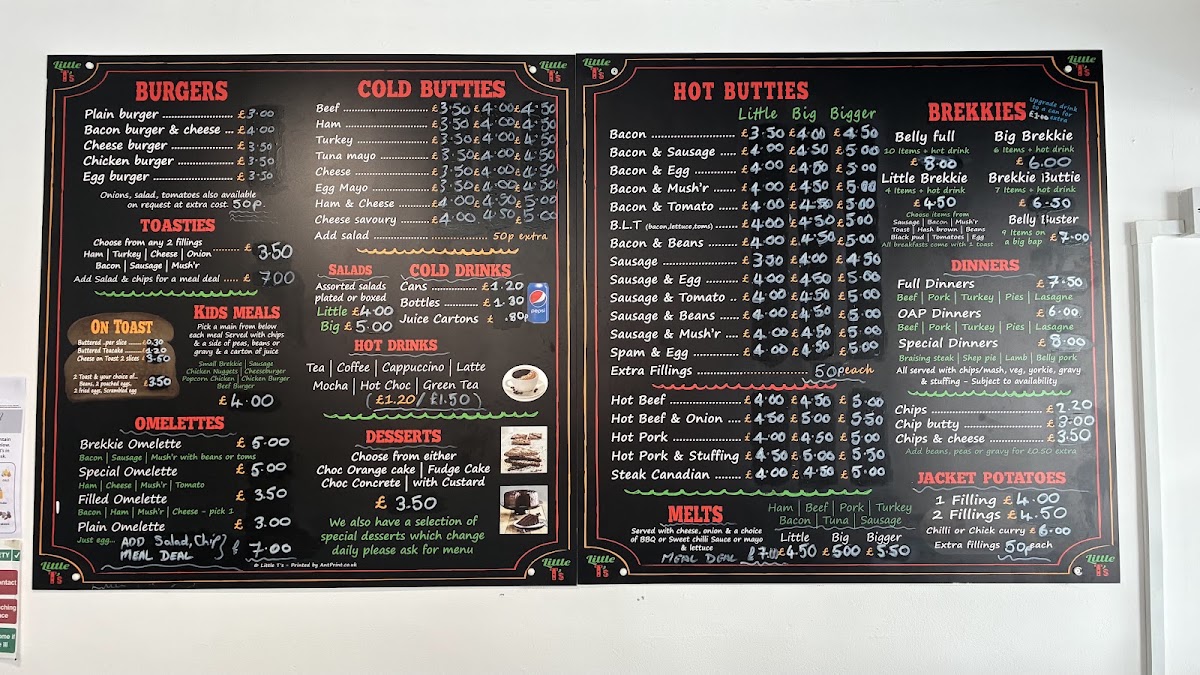 Little T's Cafe menu board