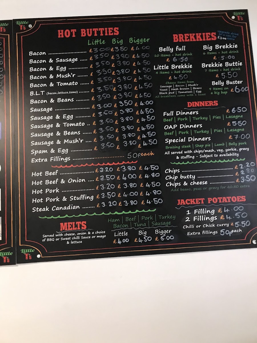 Little T's Cafe menu board