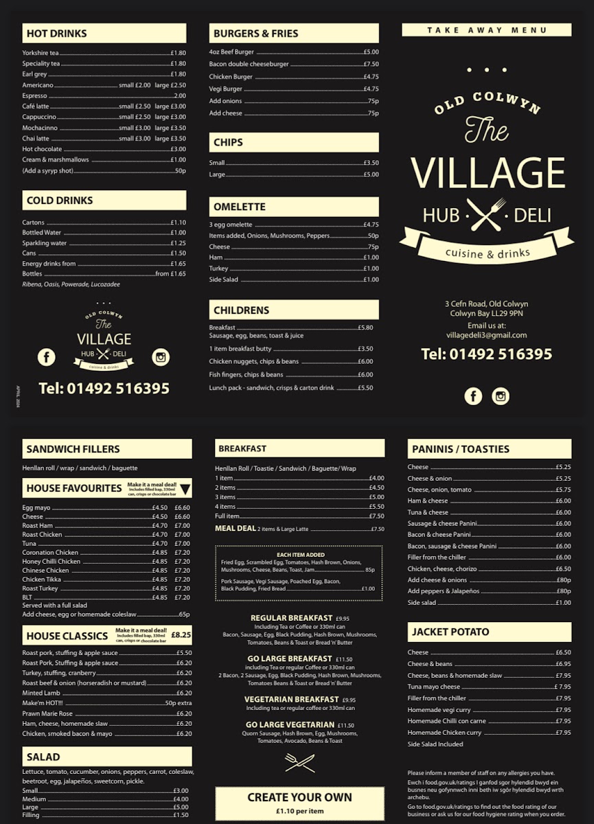 The Village Hub & Deli menu board