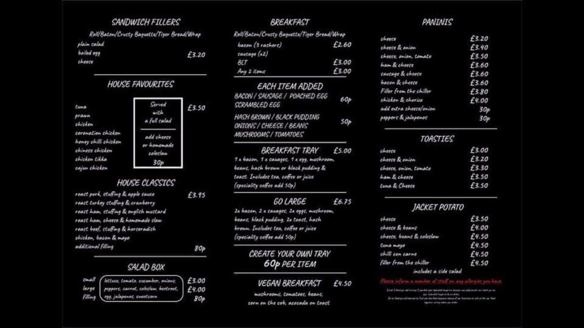The Village Hub & Deli menu board