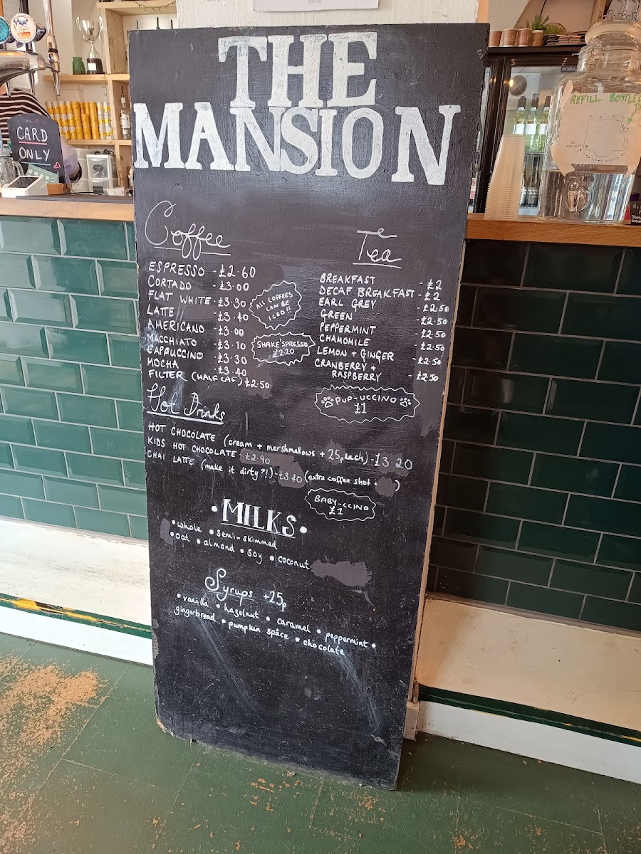 The Mansion Bar & Café menu board