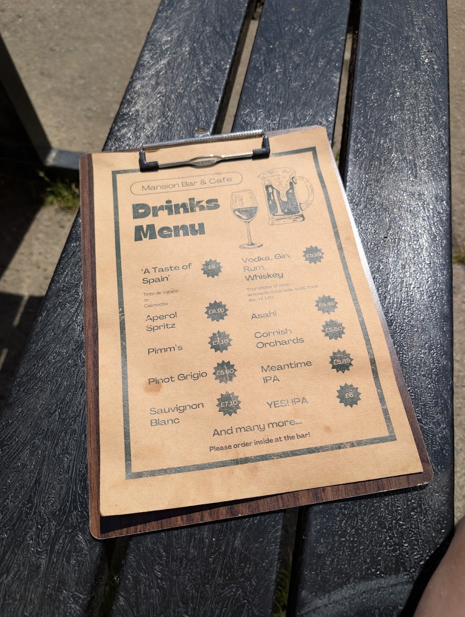 The Mansion Bar & Café menu board