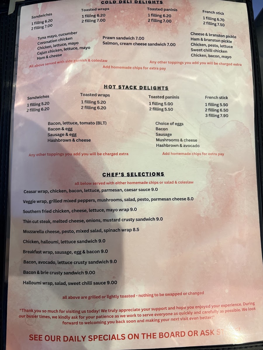 Cafe De Julia menu board