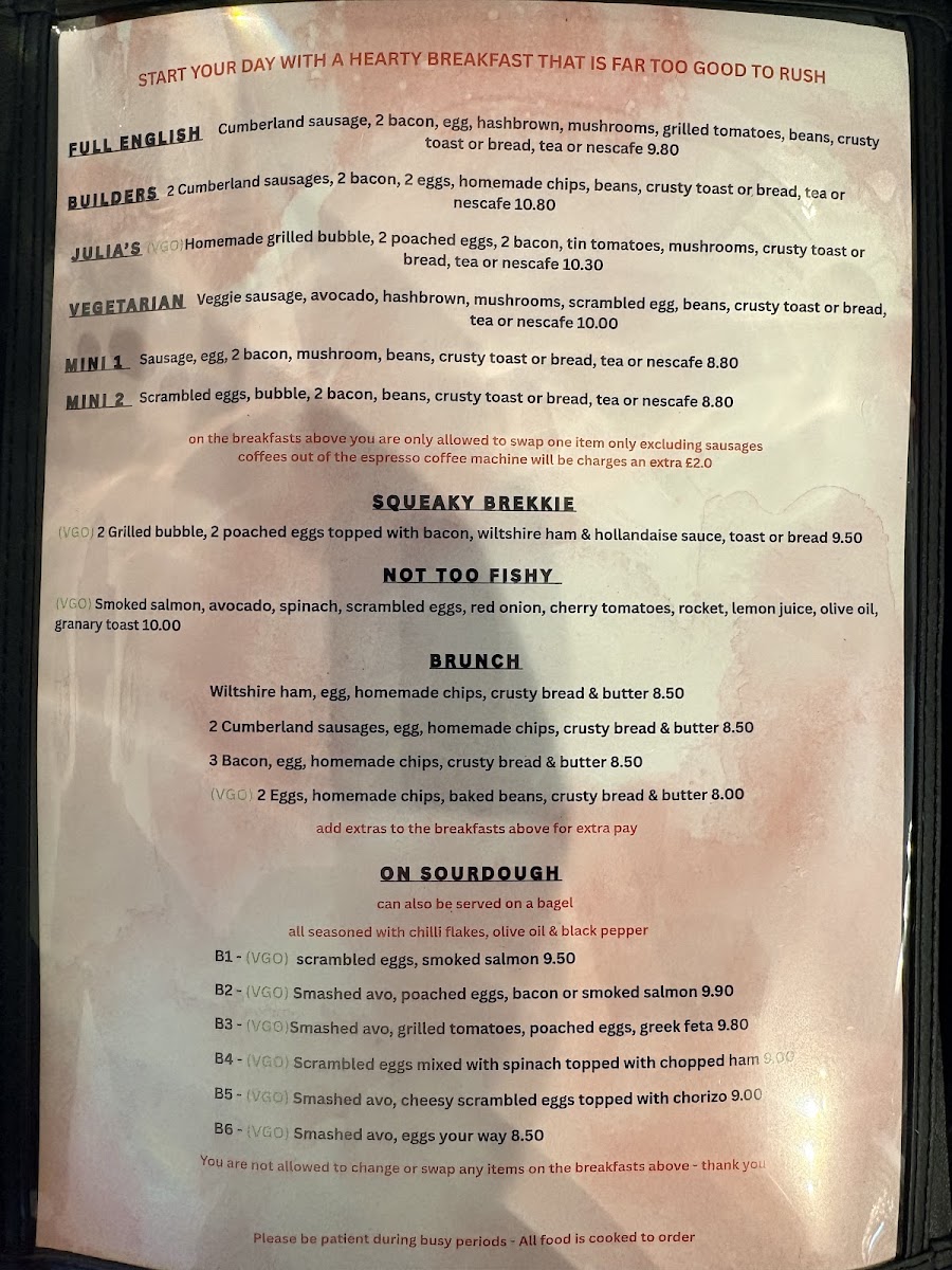 Cafe De Julia menu board