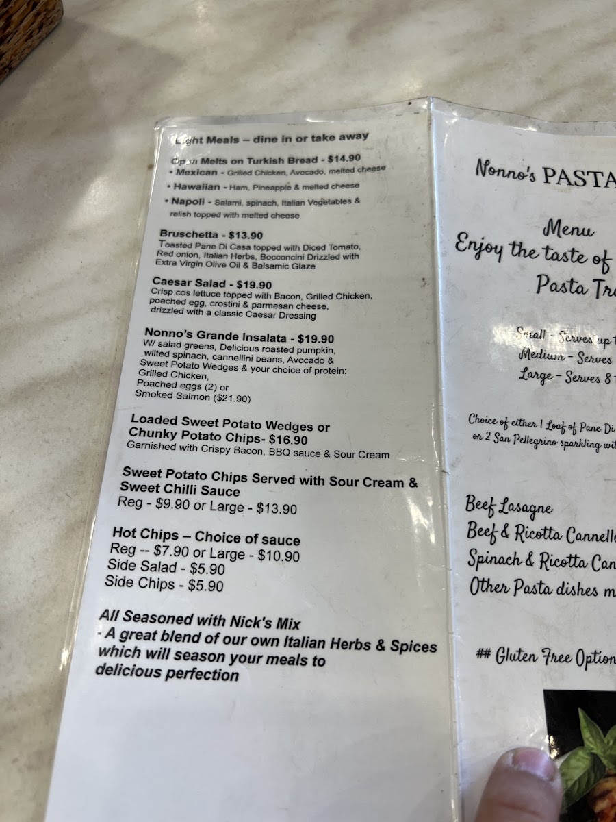 Nonno’s Olive Tree Cafe’ menu board