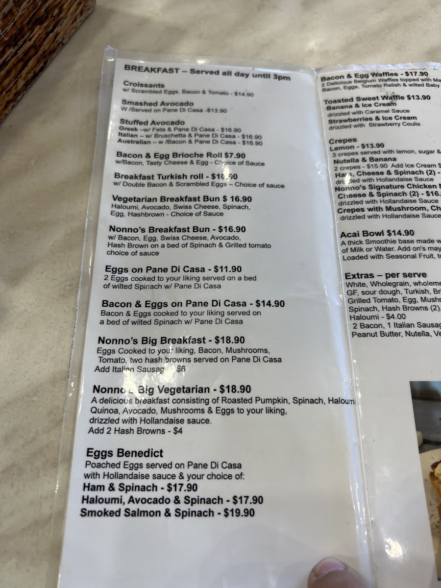 Nonno’s Olive Tree Cafe’ menu board