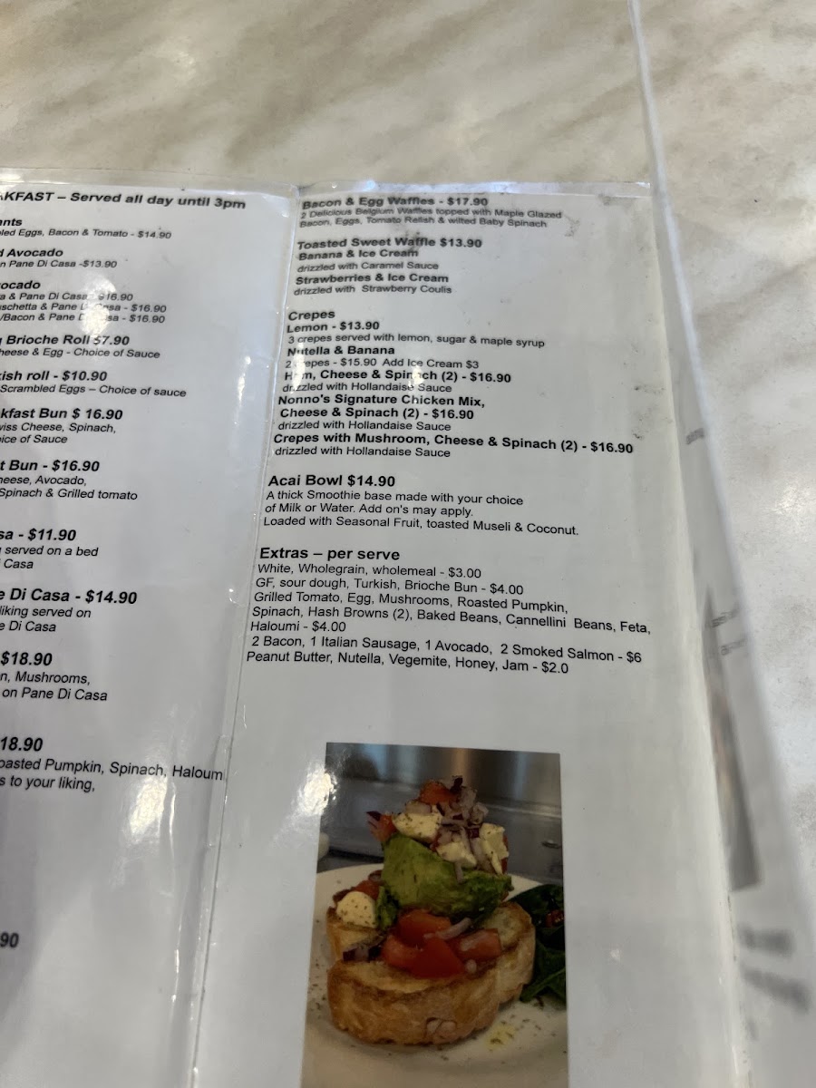 Nonno’s Olive Tree Cafe’ menu board