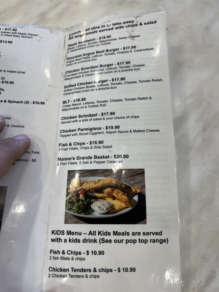 Nonno’s Olive Tree Cafe’ menu board
