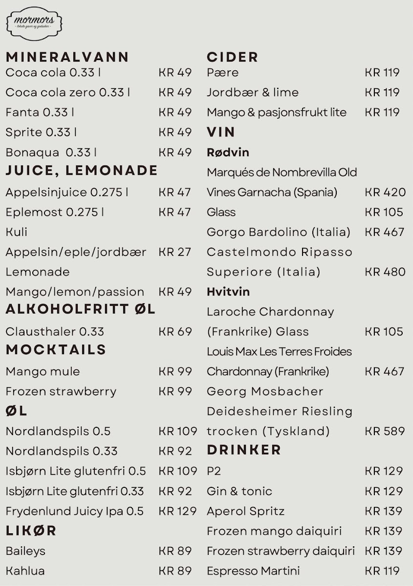Mormors menu board