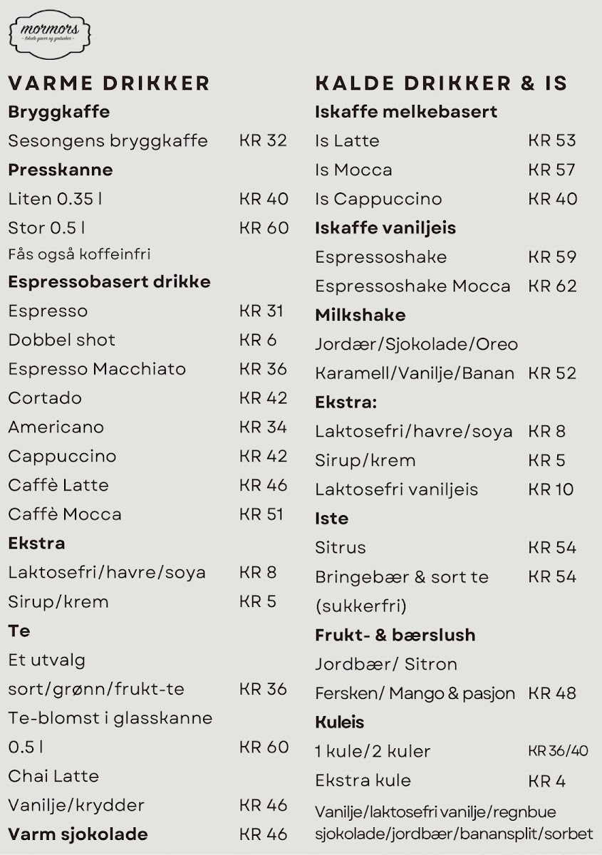 Mormors menu board