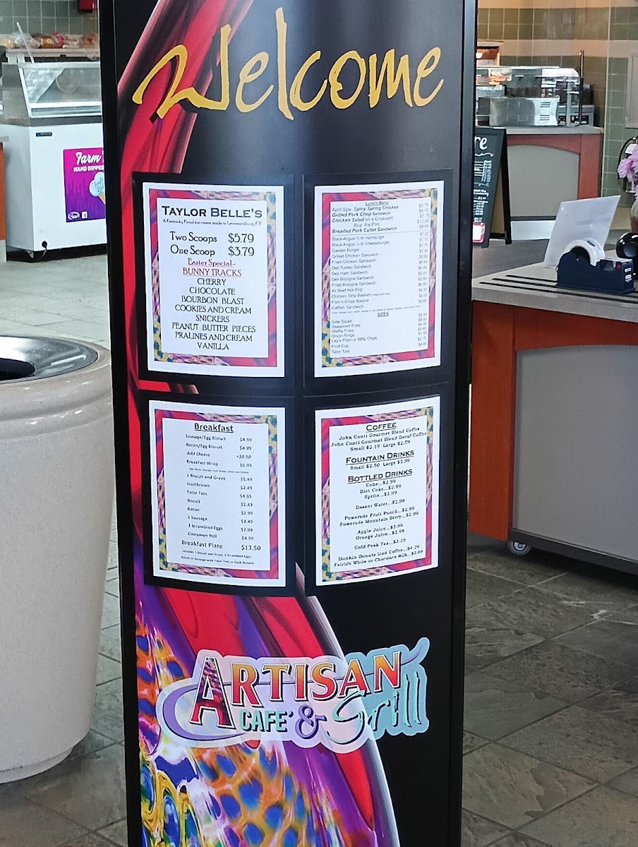 Artisan Cafe & Grill menu board
