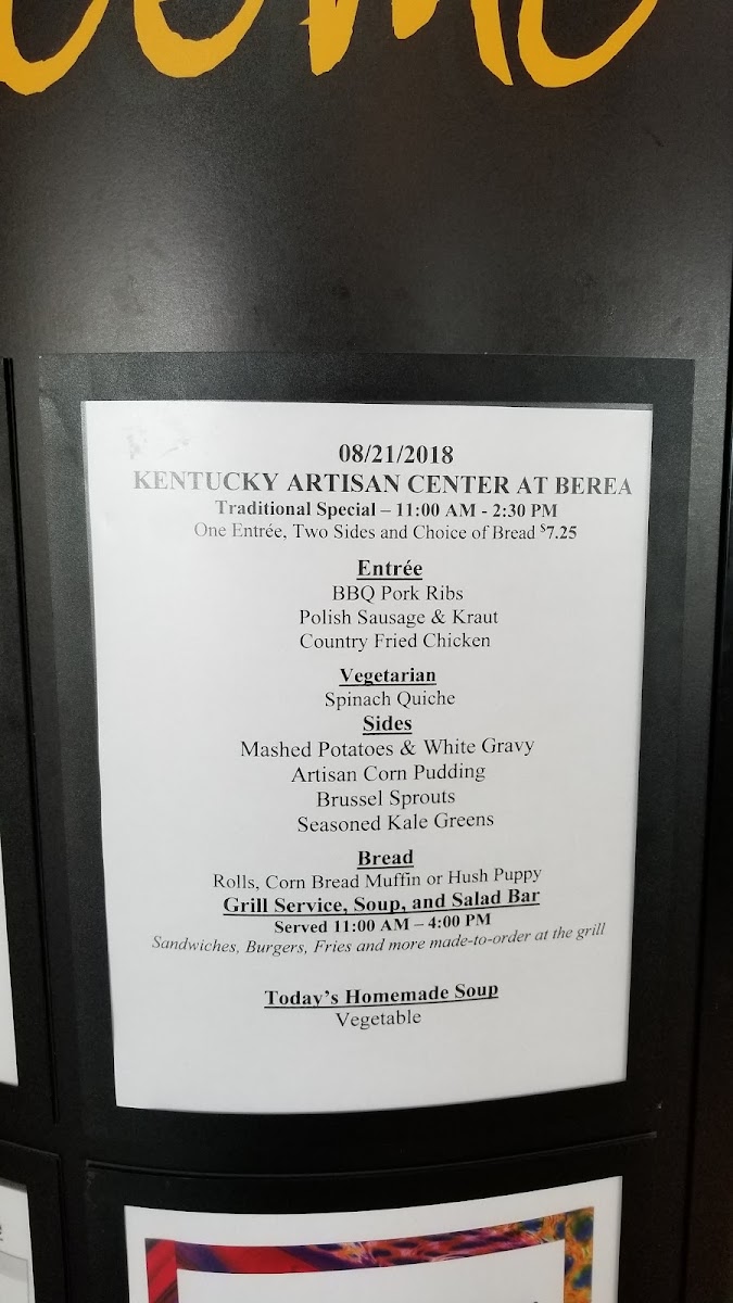 Artisan Cafe & Grill menu board