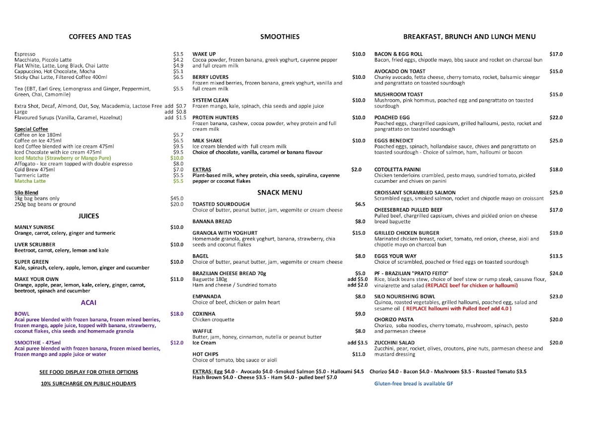 Silo West menu board