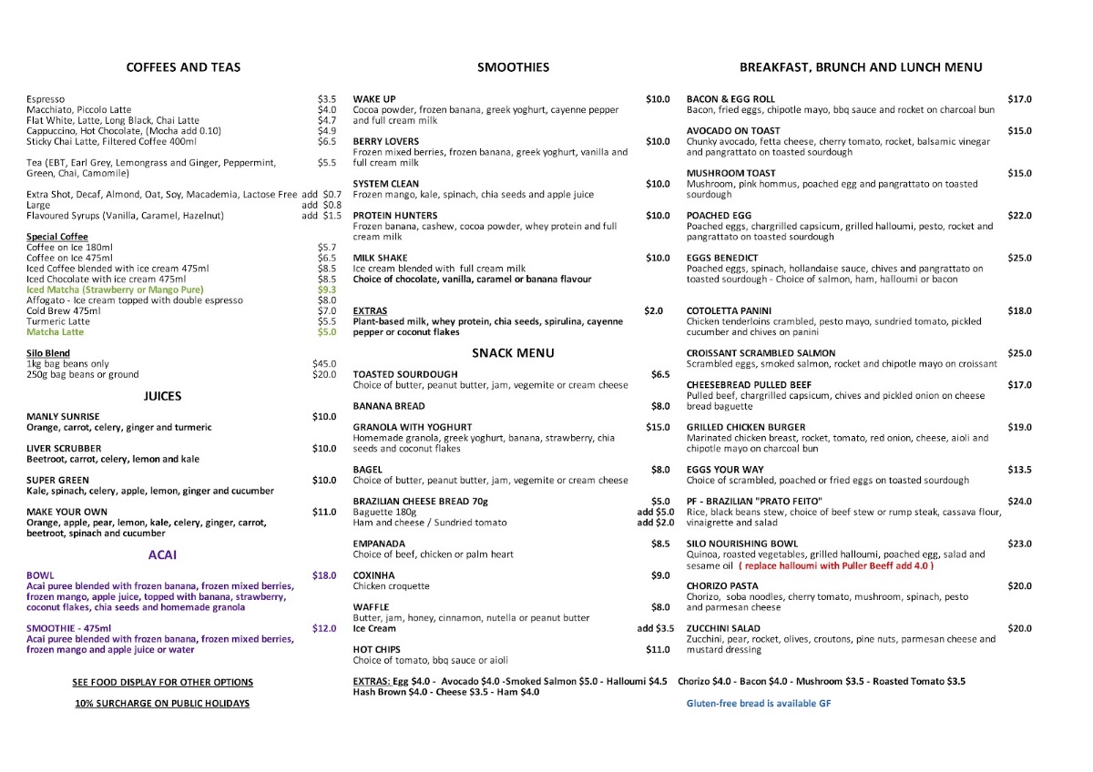 Silo West menu board