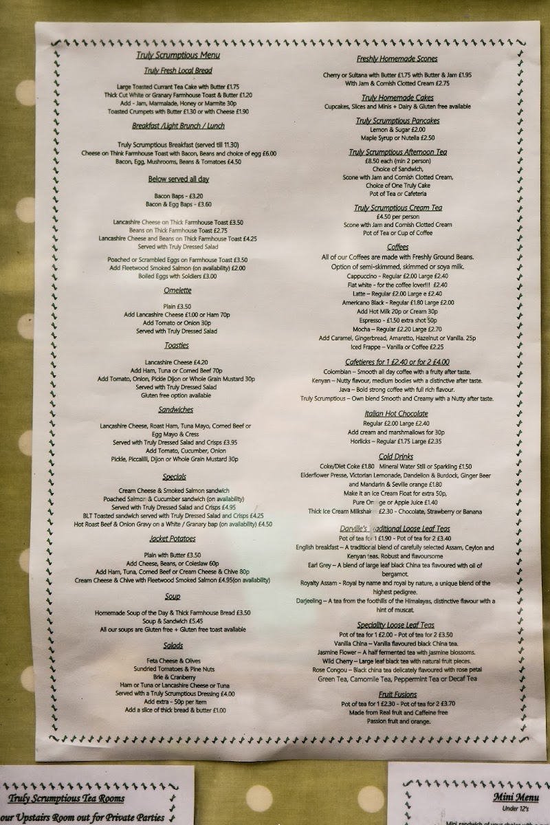 Truly Kitchen and Tea Room menu board