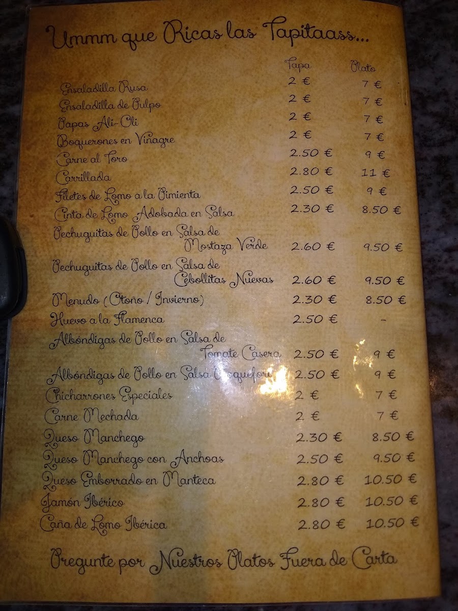 Cafetería-Bar Rosebud menu board
