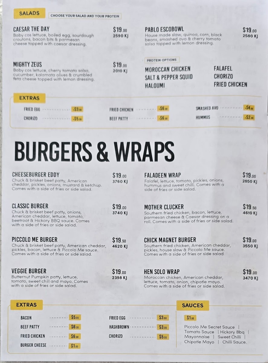 Piccolo Me Smeaton Grange menu board
