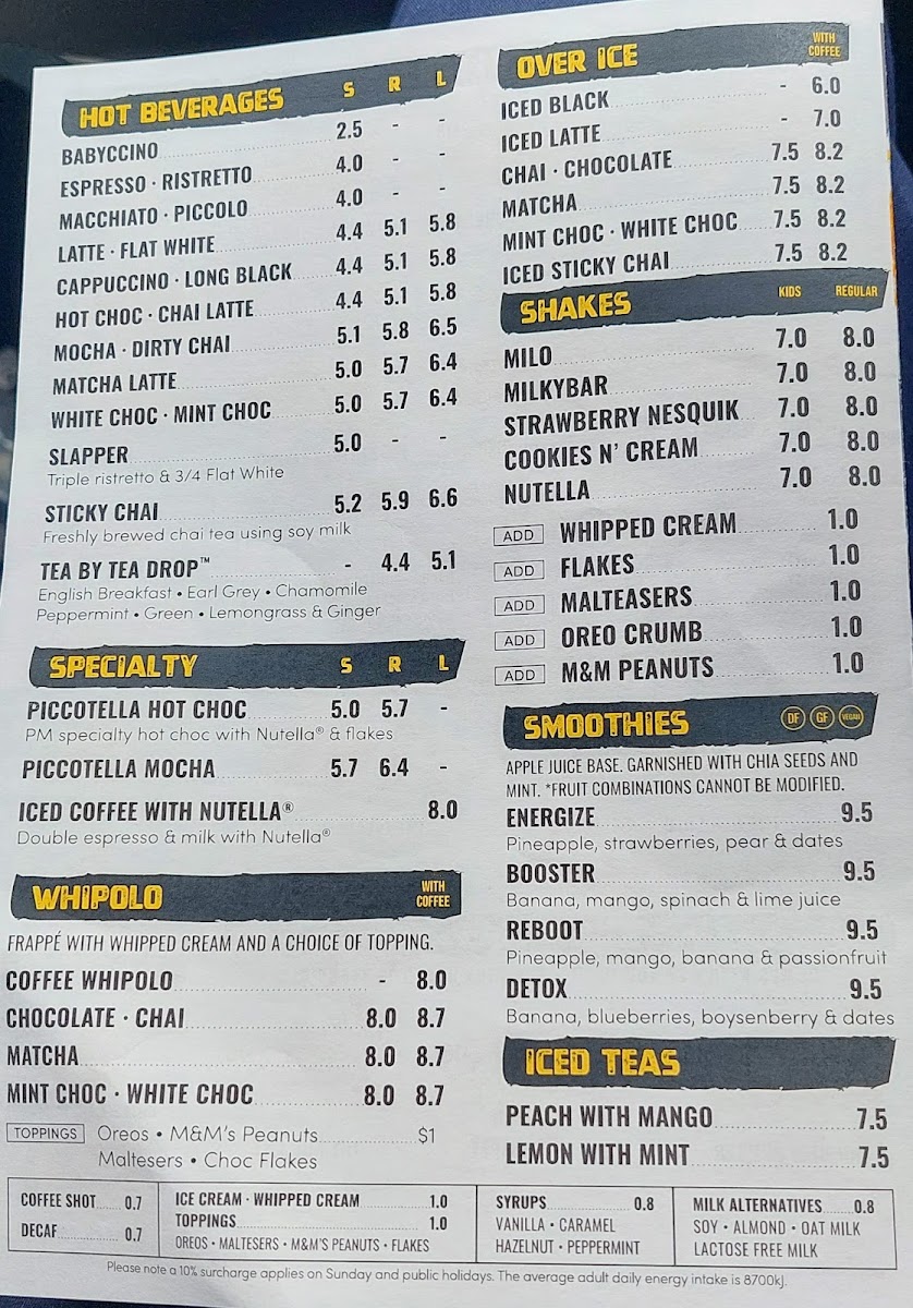Piccolo Me Smeaton Grange menu board