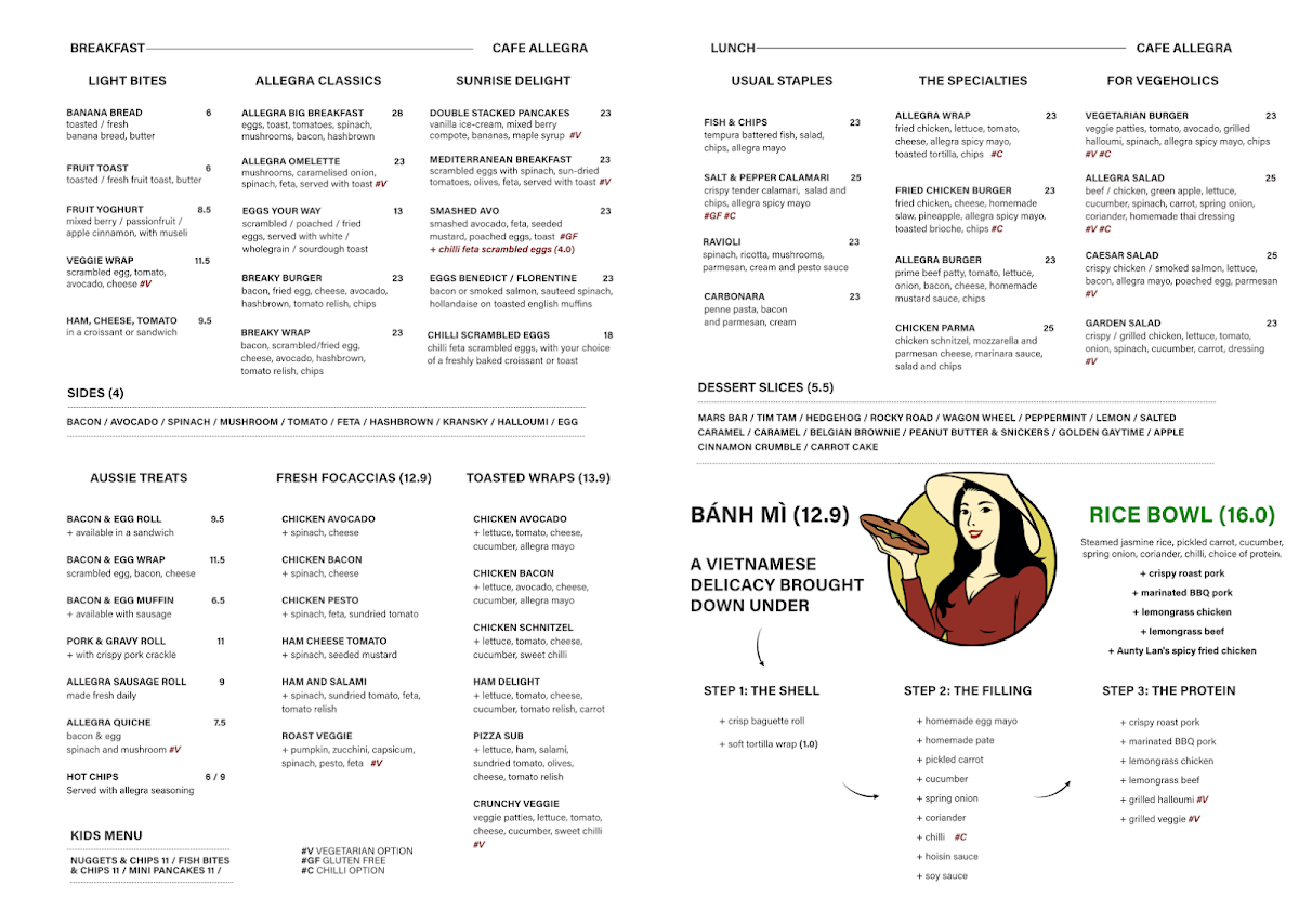 Allegra Cafe menu board