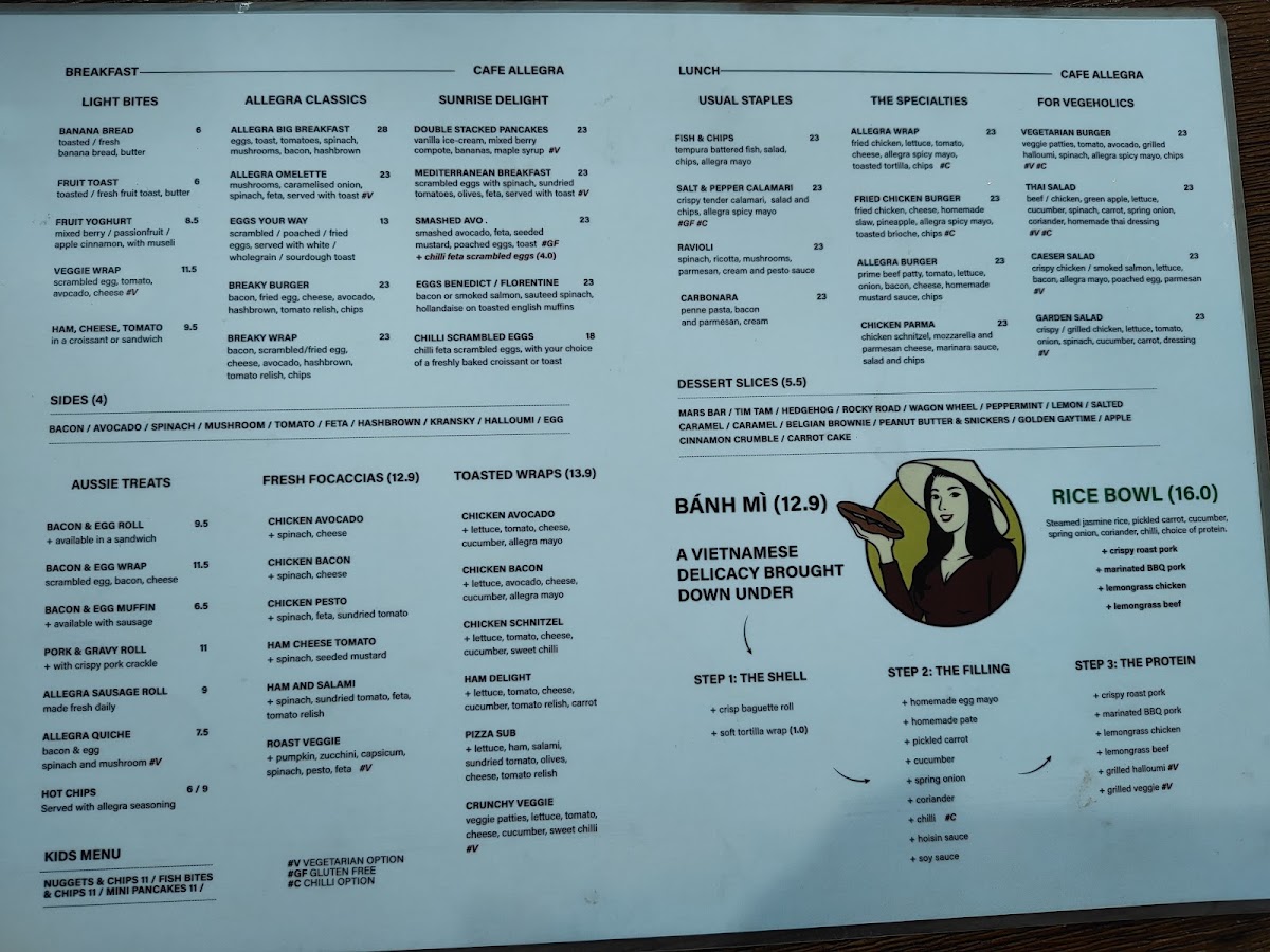 Allegra Cafe menu board